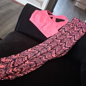 Faded Glory Pink and Blue Wide Leg Pants..An Sports Bra Like..